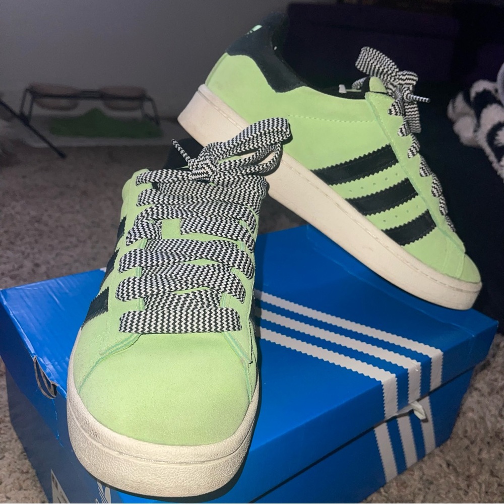 Adidas Green Suede Sneakers with Black Stripes